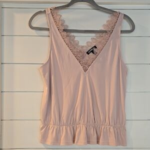 Lace Trim Blush Pink Sleeveless Top